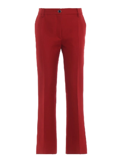 Shop Valentino Wool And Silk High Rise Trousers In Red