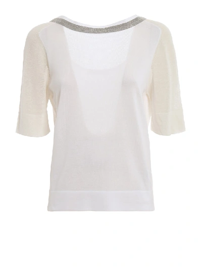 Shop Fabiana Filippi Strass Embellished White Cotton Crewneck