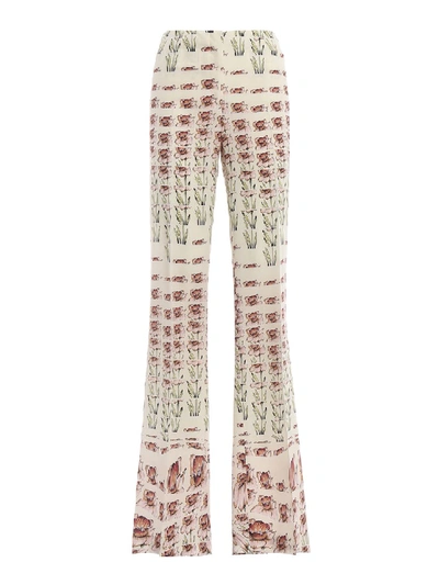 Shop Prada Flower Print Silk Crepe De Chine Trousers In White