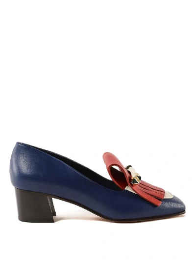 Shop Valentino Red Fringe Blue Leather Loafers In Black