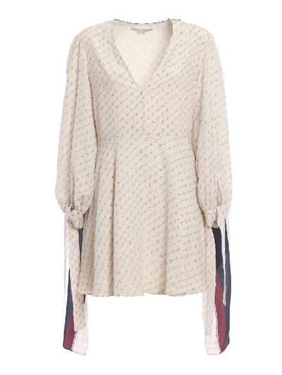 Shop Stella Mccartney Lea Monogram Silk Dress In Neutrals