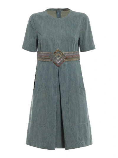 Shop Bottega Veneta Denim Dress With Python Effect Details In Grey