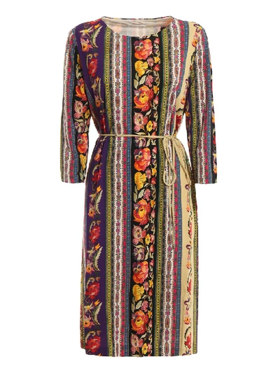 Shop Etro Patterned Jersey Belted Shift Dress In Brown