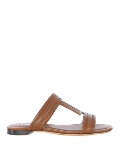 Shop Tod's Hammered Tan Leather Flat Sandals In Brown