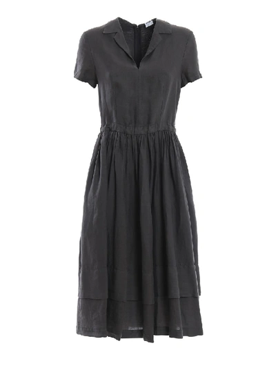 Shop Aspesi Garment Dyed Linen Flared Dress In Black