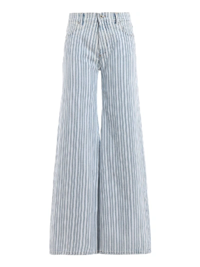 Shop Off-white Striped Denim Flared Jeans In White