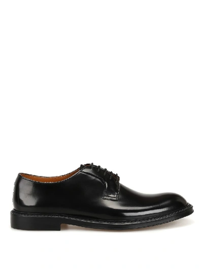 Shop Doucal's Glossy Black Leather Classic Lace Up Shoes