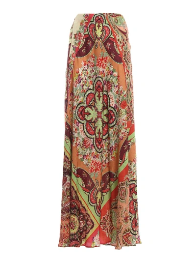 Shop Etro Paisley Pattern Silk Blend Long Skirt In Neutrals