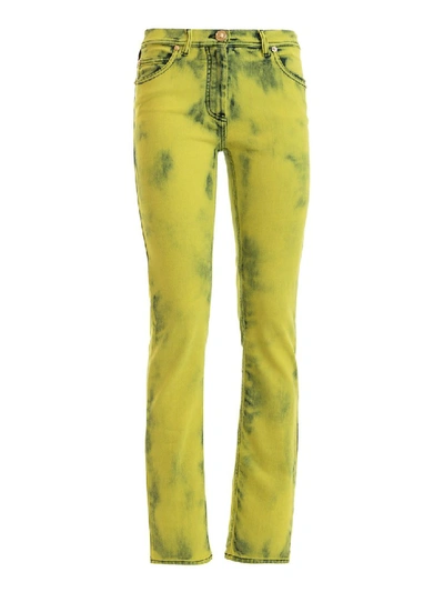 Shop Versace Fluo Wash Jeans In Green