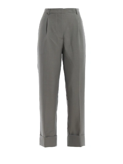 Shop Prada Mohair And Wool Blend Trousers With Turn-ups In Grey