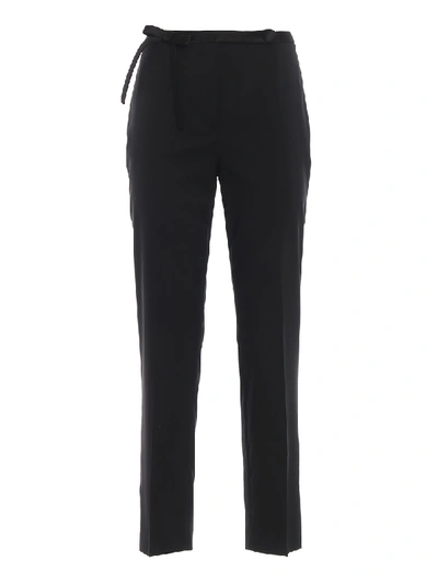Shop Prada Bow Detail Virgin Wool Trousers In Black