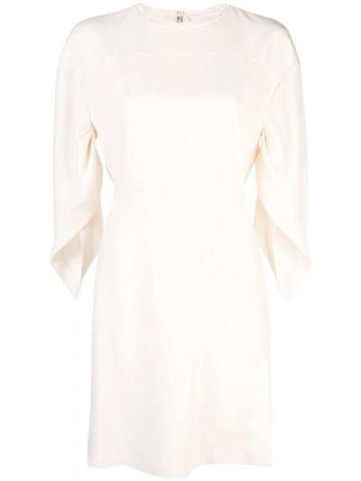 Shop Chloé Neutral Women's Short Peak Sleeve Day Dress In White