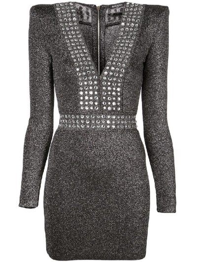 Shop Balmain Silver Women's Lurex Fitted Mini Dress In Grey