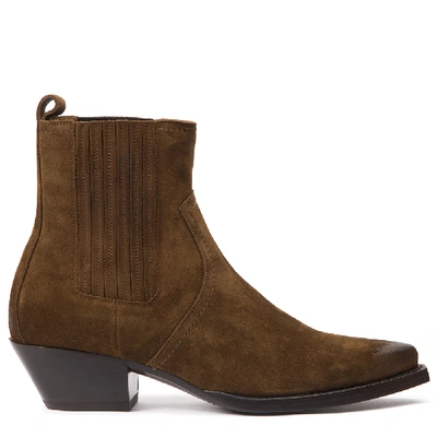 Shop Saint Laurent Brown Cowboy Ankle Boots In Suede In Black