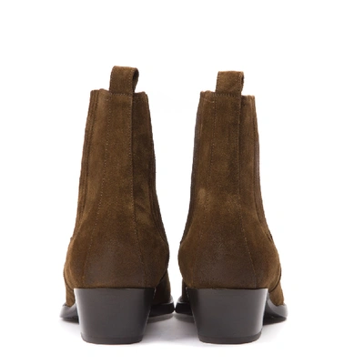 Shop Saint Laurent Brown Cowboy Ankle Boots In Suede In Black