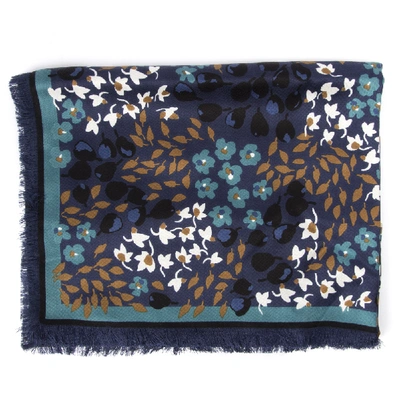 Shop Fendi Blue Silk And Wool Shawl With Floral Print In Black