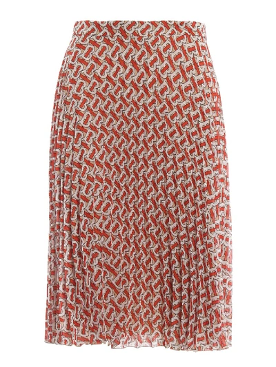 Shop Burberry Monogram Print Pleated Skirt In Pink
