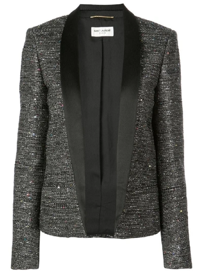 Shop Saint Laurent Grey Women's Tweed Blazer In Black