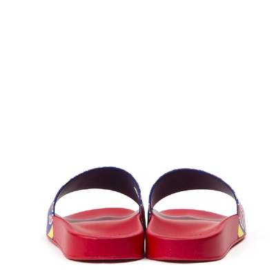 Shop Versace Red Slide Sandals With Multicolor Print