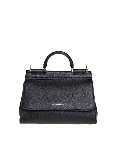 Shop Dolce & Gabbana Small Soft Sicily Bag In Calf Leather In Black