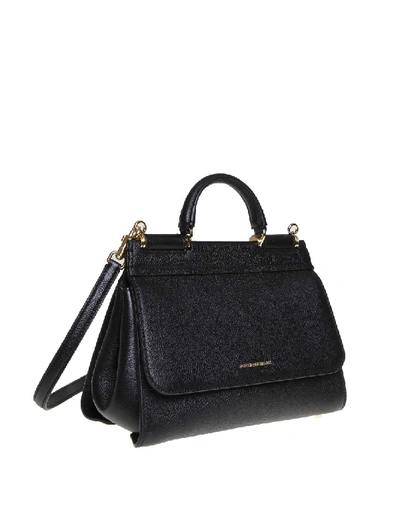 Shop Dolce & Gabbana Small Soft Sicily Bag In Calf Leather In Black