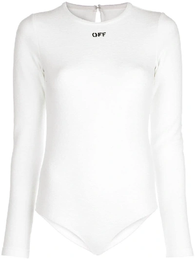Shop Off-white White Women's Logo Stamp Long Sleeve Bodysuit