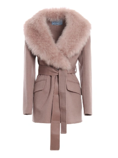 Shop Prada Fur Trimmed Collar Wool And Angora Coat In Pink