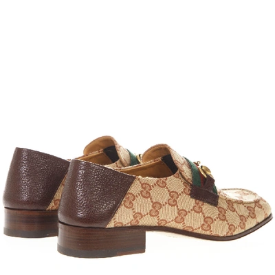 Shop Gucci Horsebit Loafer In Original Fabric Gg And Brown Leather