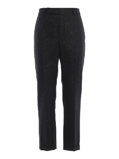 Shop Saint Laurent Lurex Striped Wool Trousers In Black