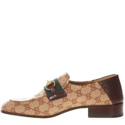 Shop Gucci Horsebit Loafer In Original Fabric Gg And Brown Leather