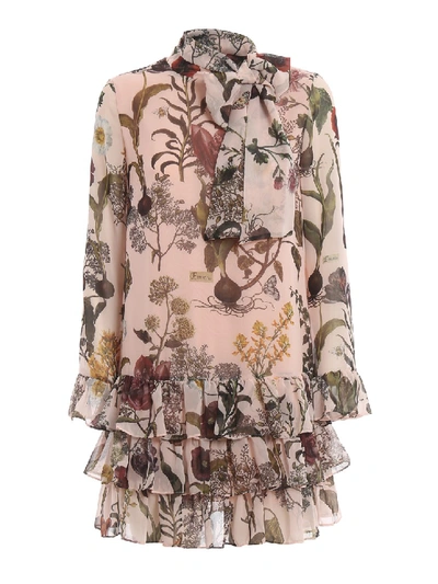 Shop Ermanno Scervino Floral Printed Pussy Bow Dress In Neutrals