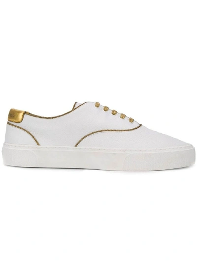 Shop Saint Laurent White Men's Gold Detail Venice Low-top Sneakers