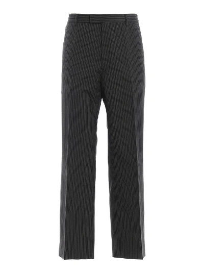 Shop Prada Striped Wool And Mohair Trousers In Black