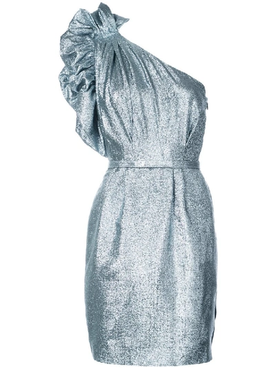 Shop Stella Mccartney Silver Women's One-shoulder Belted Dress In Grey