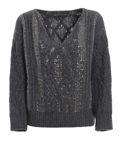 Shop Ermanno Scervino Crystal Cable Knit Wool Sweater In Grey