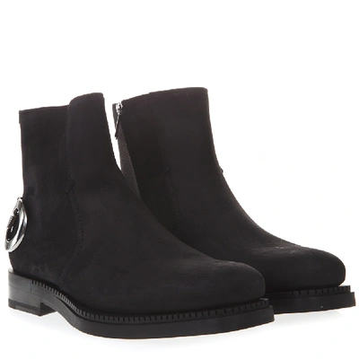 Shop Ferragamo Black Suede Boots With Iconic Metal Gancio