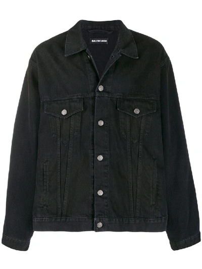 Shop Balenciaga Black Men's Big Fit Black Denim Jacket