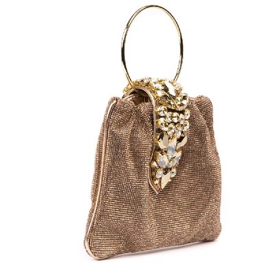 Shop Gedebe Crystal Pouch Peach Glitter Fabric Bag In Brown