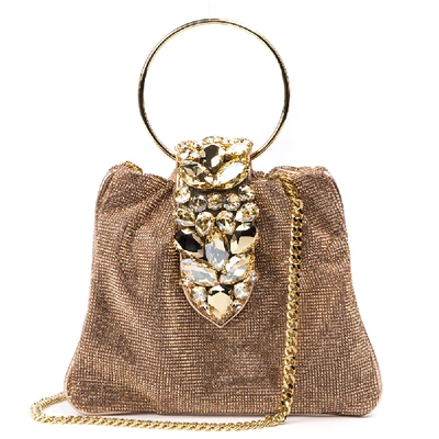 Shop Gedebe Crystal Pouch Peach Glitter Fabric Bag In Brown