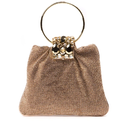 Shop Gedebe Crystal Pouch Peach Glitter Fabric Bag In Brown