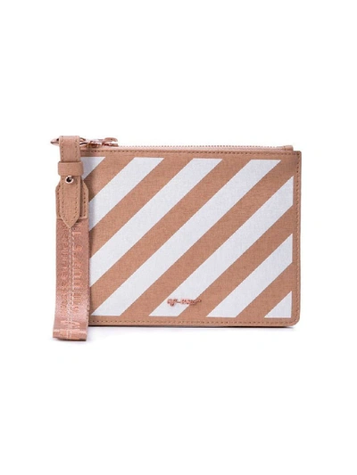 Shop Off-white Neutral Women's Diagonal Stripe Zipped Pouch In Pink