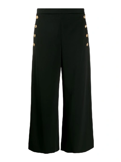 Shop Versace Wool Cropped Wide Leg Trousers In Black