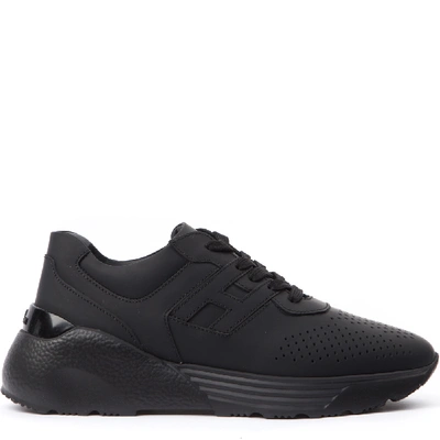 Shop Hogan Active One Black Rubberized Leather Sneakers
