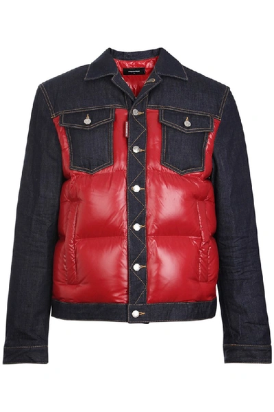 Shop Dsquared2 Nylon Puffer With Denim Details In Black