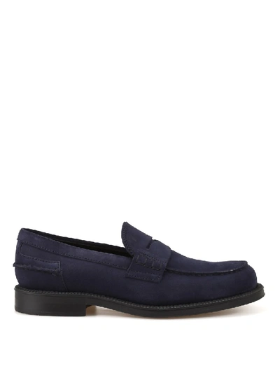 Shop Tod's Blue Suede Loafers In Black