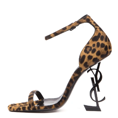 Shop Saint Laurent Pyum Leopard Printed Leather Sandal In Black
