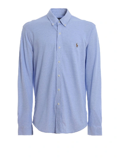 Shop Polo Ralph Lauren Oxford Knit Cotton Piquet Bd Shirt In Blue