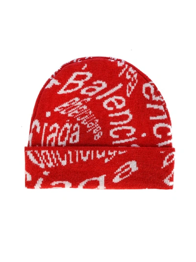 Shop Balenciaga Knitted Wool Hat In Red