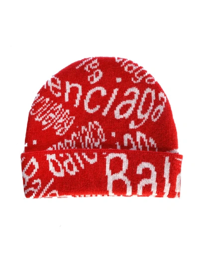 Shop Balenciaga Knitted Wool Hat In Red