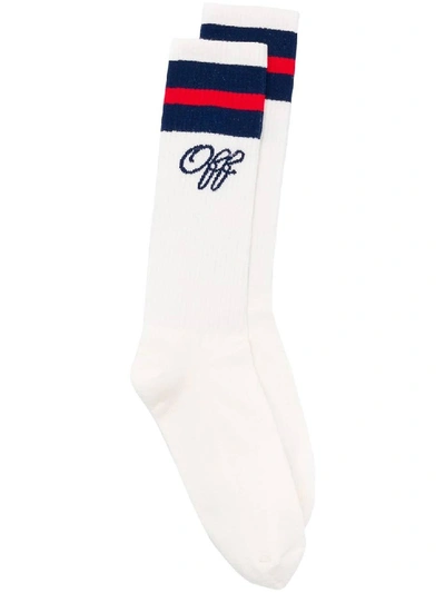 Shop Off-white White Women's Logo Embroidered Socks